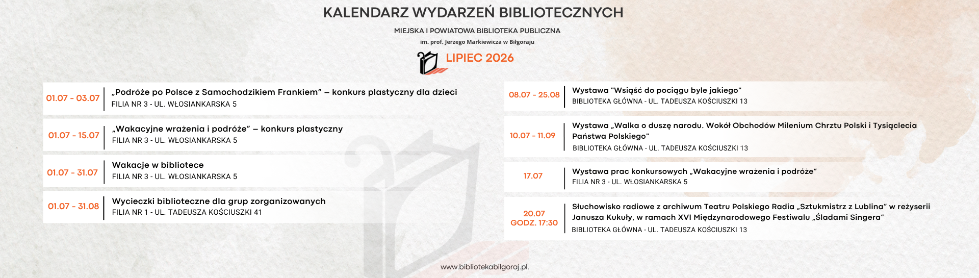 Kalendarz wydarzeń - lipiec