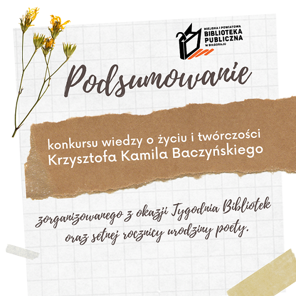 Podsumowanie  konkursu wiedzy o życiu i twórczości  Krzysztofa Kamila Baczyńskiego