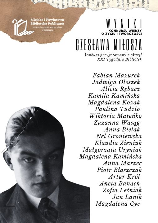 Wyniki konkursu wiedzy o życiu i twórczość Czesława Miłosza