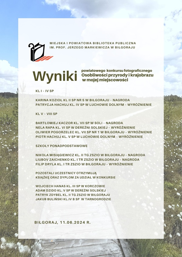 Wyniki konkursu "Osobliwości przyrody i krajobrazu w mojej miejscowości"